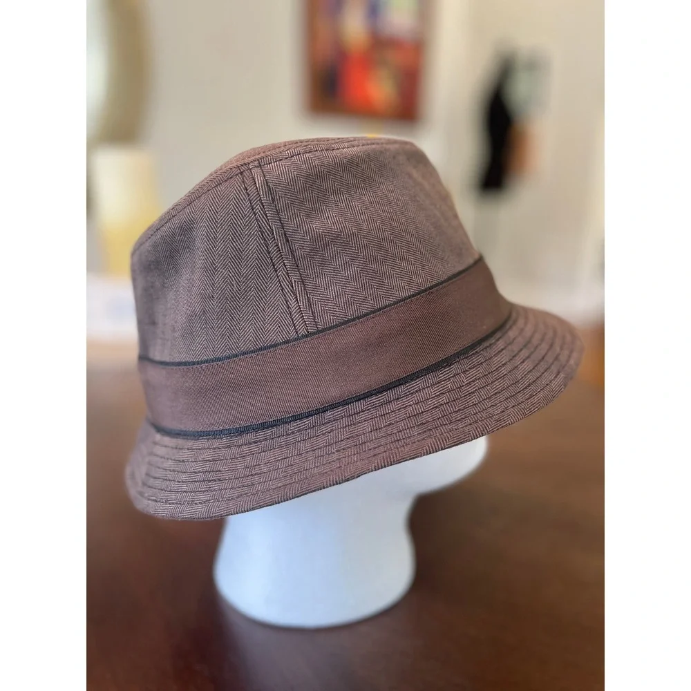 Dorfman Milano Brown Herringbone Fedora Hat Mens Large Stingy Brim Trilby Cap